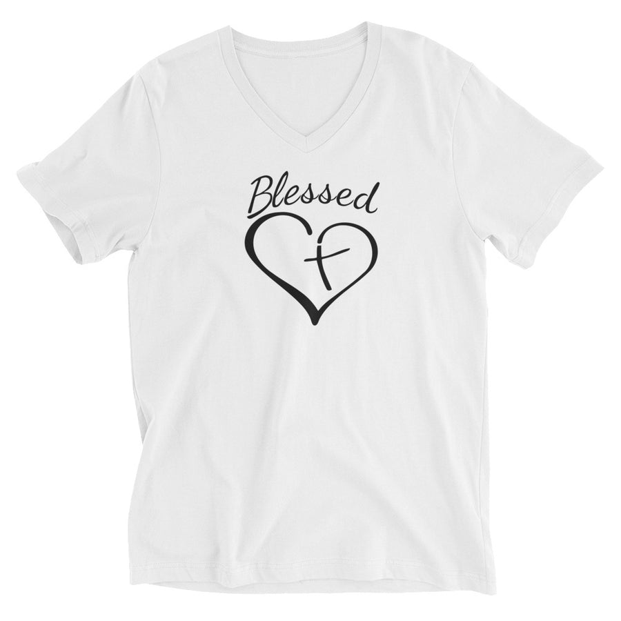 Blessed Cross Heart - Unisex Short Sleeve V-Neck T-Shirt